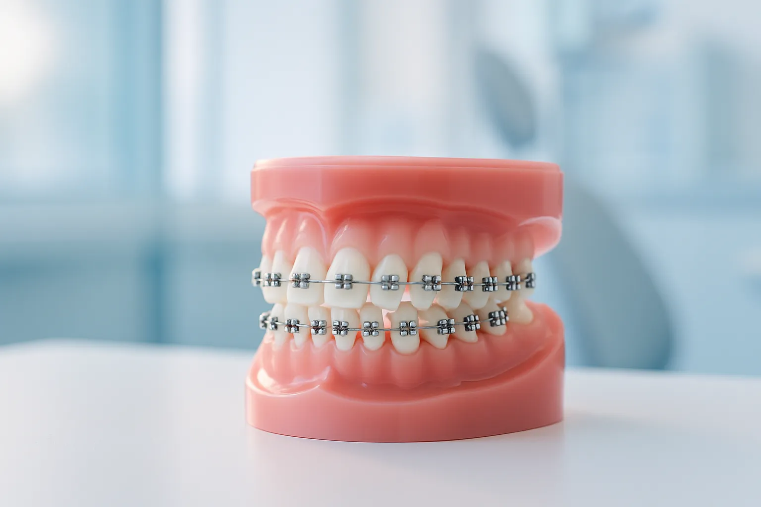 A dental model showing how braces work