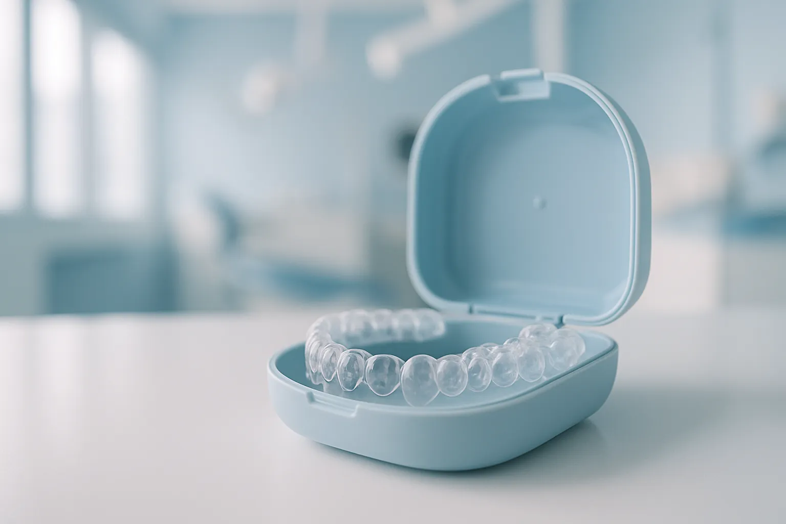 A clear retainer in its case